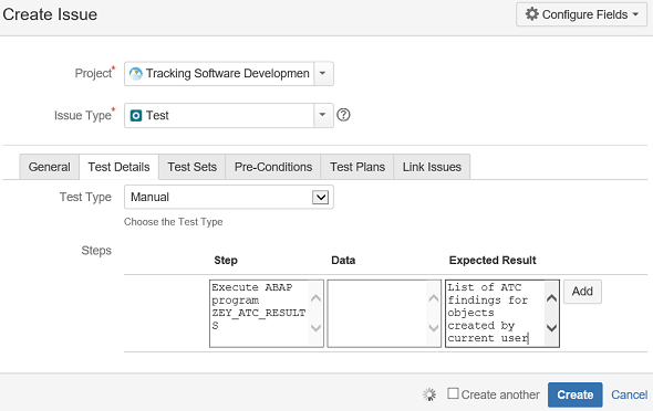 Xray test issue details tab