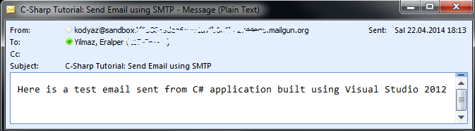 send email using SMTP in Visual Studio C-Sharp code