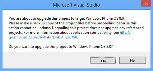 upgrade Visual Studio 2012 project to target Windows Phone 8 OS