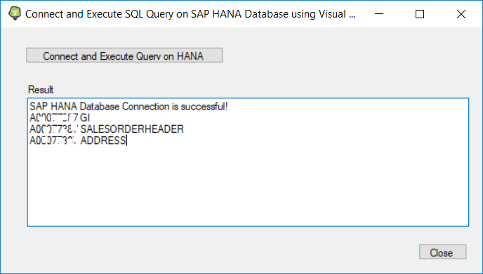 connect and execute SQL query on SAP HANA database using CSharp