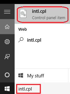 Windows 10 Regional Settings Control Panel item