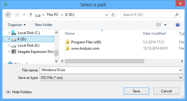select path for Windows 10 setup iso file