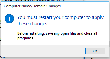 restart computer after Windows 10 computer name change