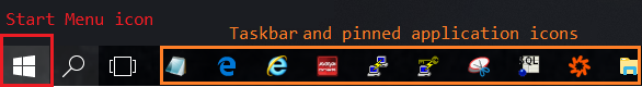 Windows Start Menu icon and pinned taskbar application icons