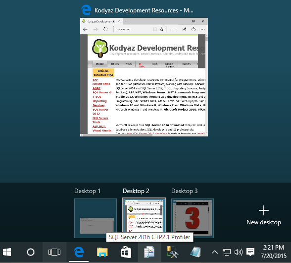 Windows 10 features Multiple Virtual Desktops