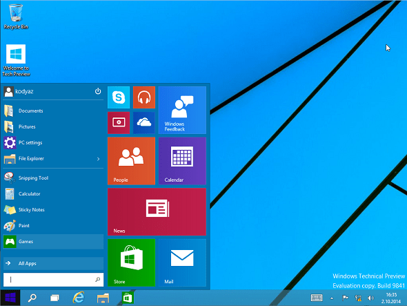 Windows 10 start menu screenshot