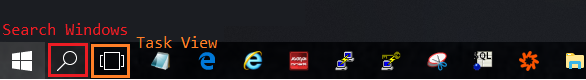 Search Windows and Task View screen UI elements
