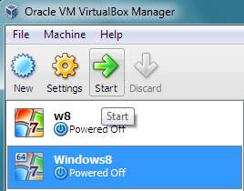 start Windows 8 installation on virtual machine