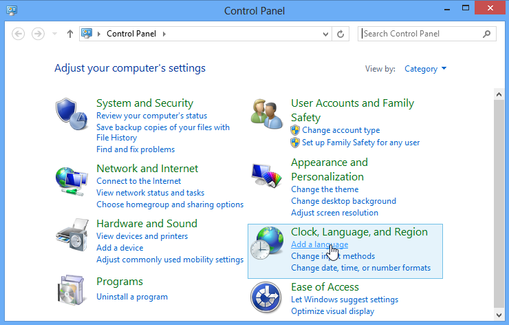 add new language in Windows 8 using Control Panel