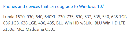 phones and devices that can upgrade to Windows 10 mobile edition