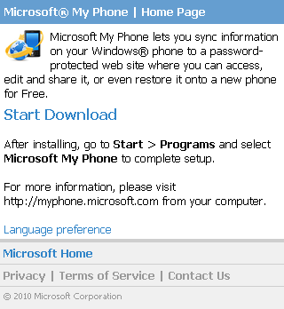 Microsoft My Phone download homepage
