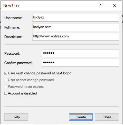 create new user on Windows server