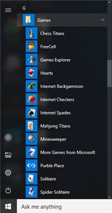 Games on Windows 10 Start Menu