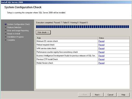 System Configuration Check Details