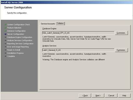 Server Collation Configuration