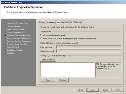 Database Engine Configuration