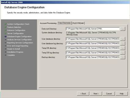 SQL Server 2008 Data Directories