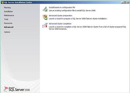 SQL Server Installation Center Advanced tab