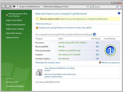 Windows System Performance Rating