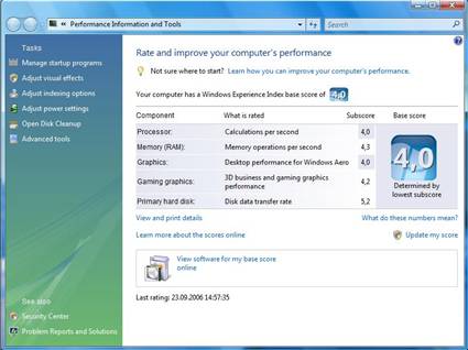 Performance Information and Tools for 64 bit Vista Ultimate Installation