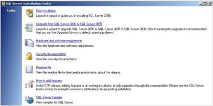 SQL Server Installation Center