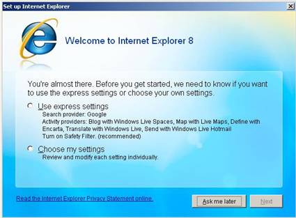 Internet Explorer Settings