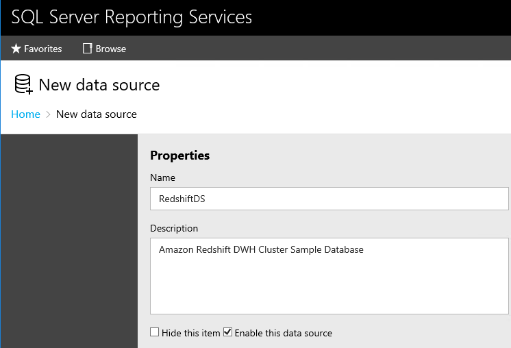 Amazon Redshift as new data source on SQL Server Reporting Services SSRS