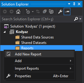 create new report for SQL Server Reporting Services project