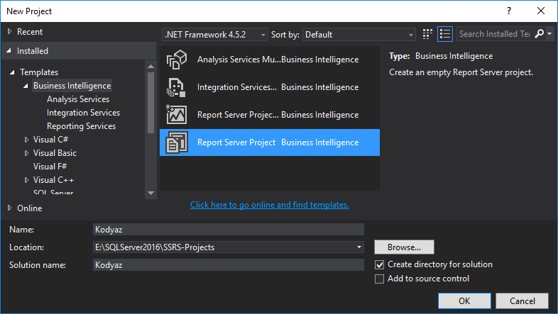 SQL Server Report Server Project Business Intelligence template