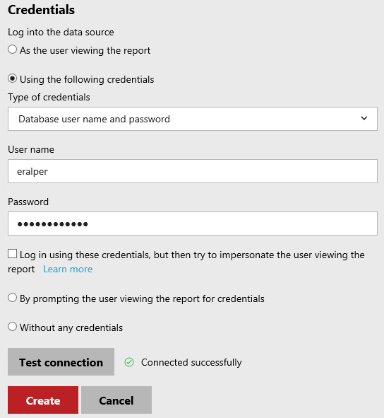 Redshift Data Warehouse database credentials for new SSRS data source