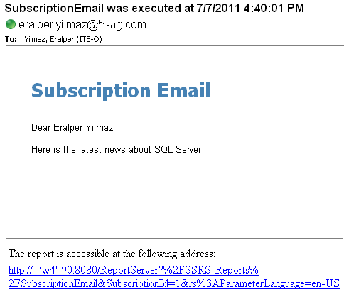 Reporting Services data-driven subscription report delivered via e-mail