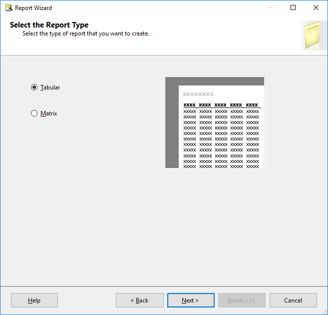 report type tabular or matrix