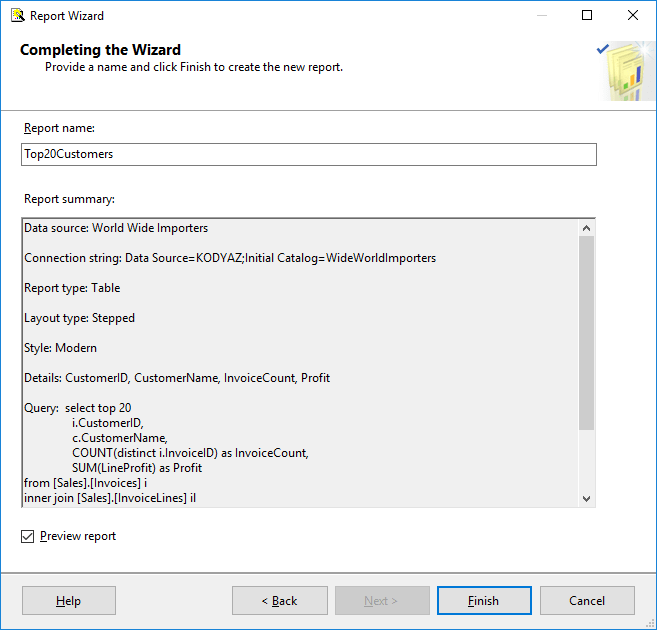 SQL Server Data Tools report wizard