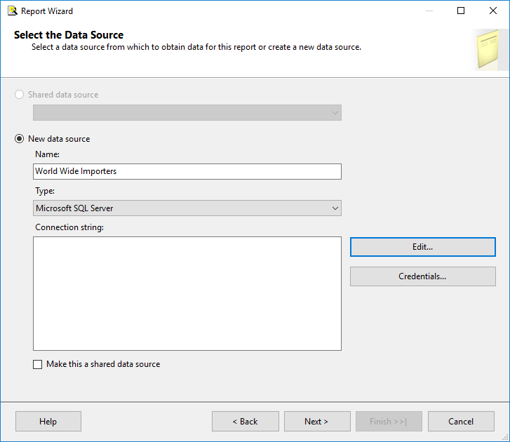 configure data source for Reporting Services report