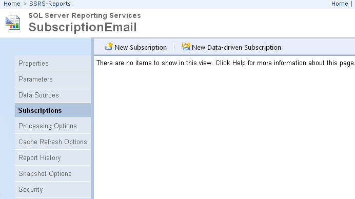 Reporting Services Report subscriptions list