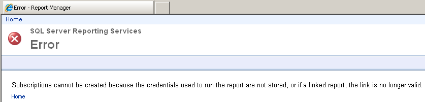 SQL Server Reporting Services subscriptions cannot be created