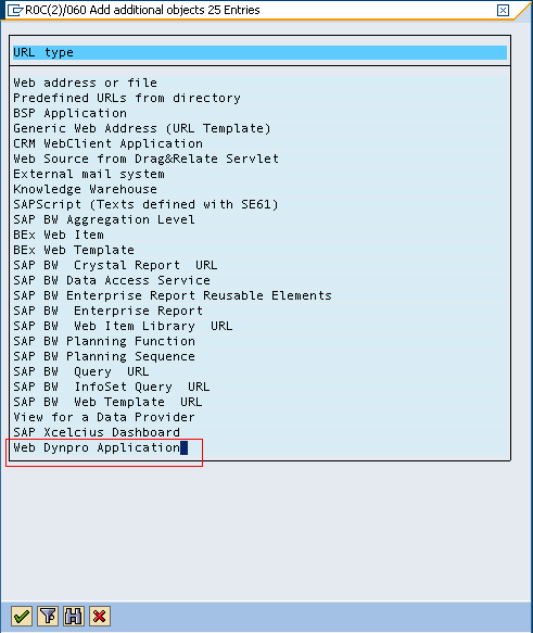 add Web Dynpro Application URL type