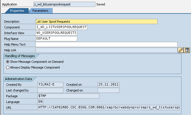 Web Dynpro application properties and URL address