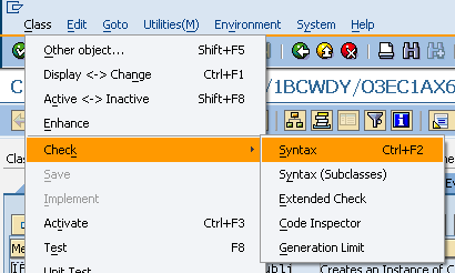 check syntax code using SE24 SAP transaction code