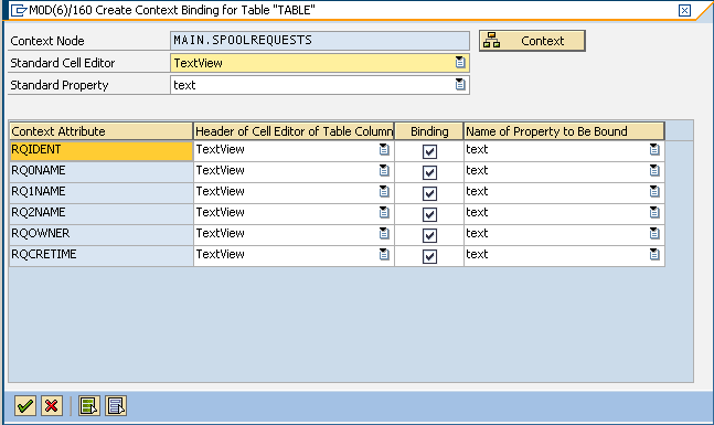 create context binding for table