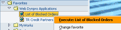 launch Web Dynpro applications from favorites list