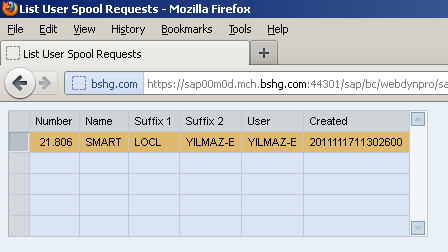 Web Dynpro table showing spool requests for the current user