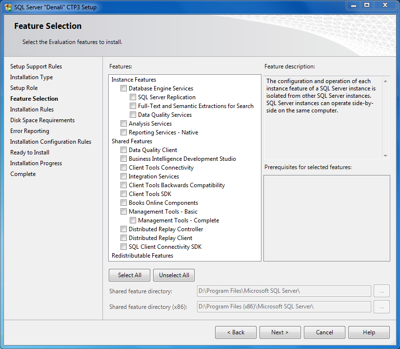 Features to install in SQL Server 2012 Setup