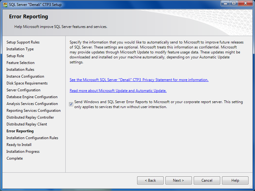 SQL Server Denali CTP3 installation error reporting