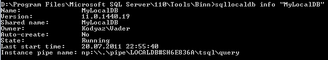 SQL Server Express 2012 LocalDB info command