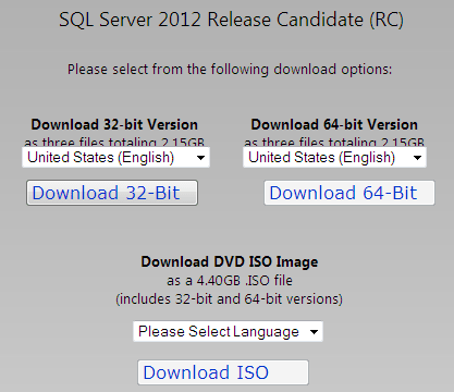 download SQL Server 2012 versions