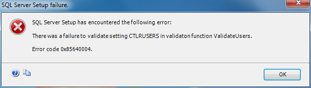 There was a failure validate setting in validation function ValidateUsers