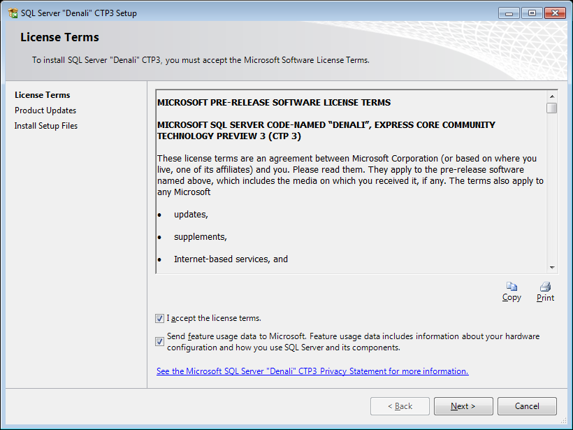 SQL Server 2012 Express License Terms