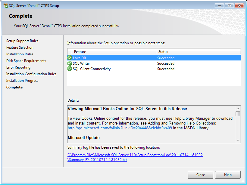 SQL Server 12 installation completed