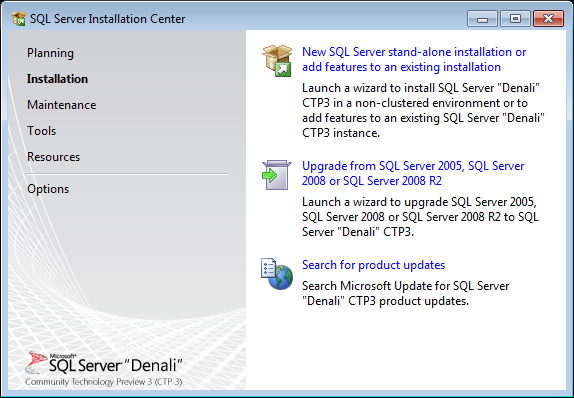 SQL Server Installation Center